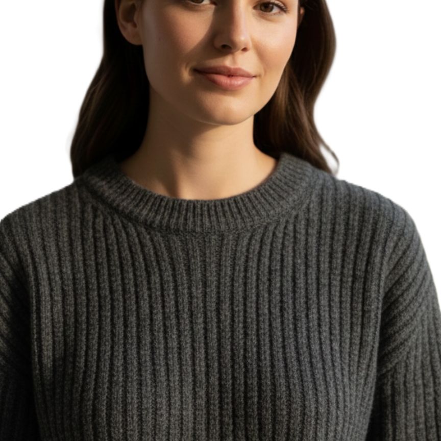 Ella Ribbed Hand-Knitted Himalayan Cashmere Sweater For Women - Dark Grey Melange