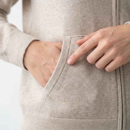 100% Undyed Cashmere Women's Zip Hoodie — Natural Melange, Chemical-Free