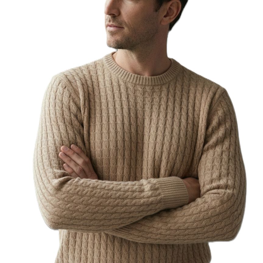 The Atlas Cable Sweater | Hand-Knitted Pure Himalayan Cashmere Beige