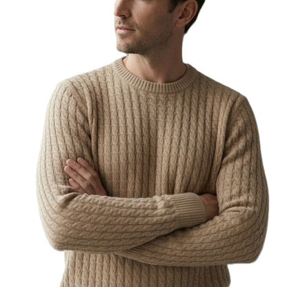 The Atlas Cable Sweater | Hand-Knitted Pure Himalayan Cashmere Beige