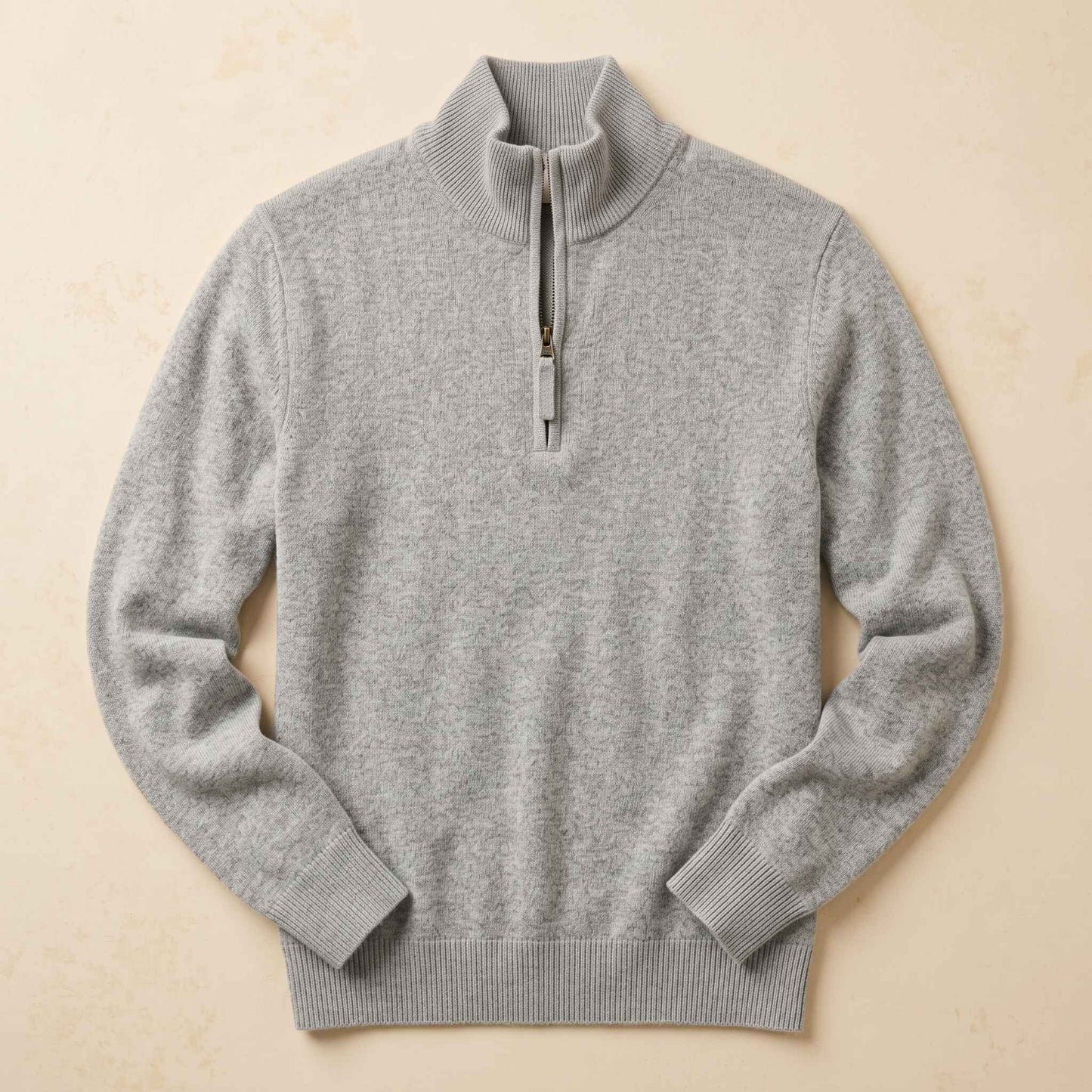Men's undyed cashmere quarter-zip sweater, Executive in Light Grey Melange - view 4