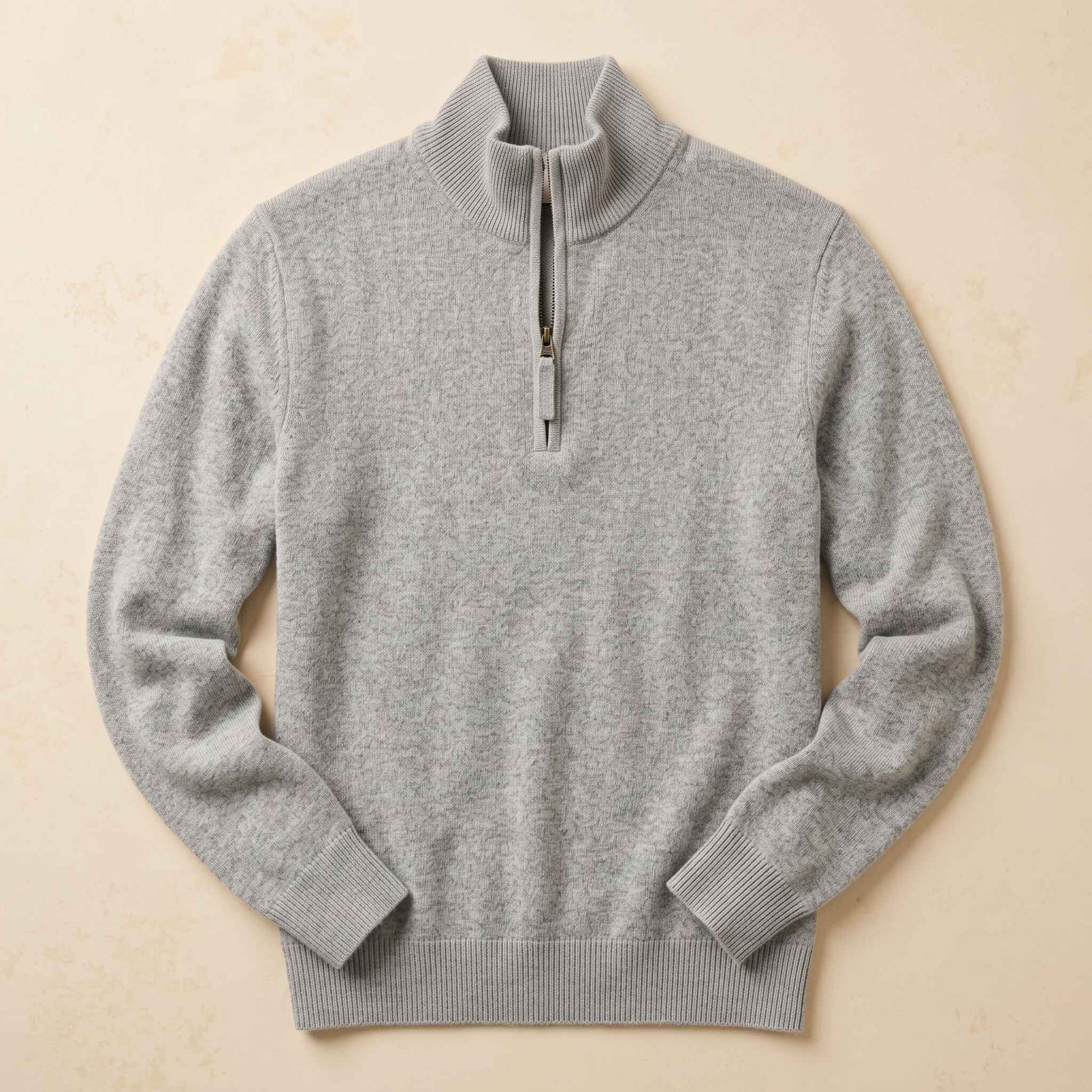 Men's undyed cashmere quarter-zip sweater, Executive in Light Grey Melange - view 4