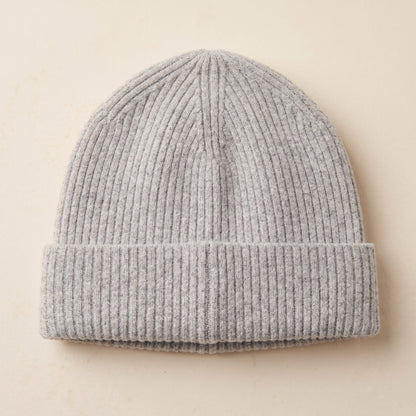 WRLM Women's Undyed Cashmere Beanie - Haven Ribbed Light Grey Melange 1