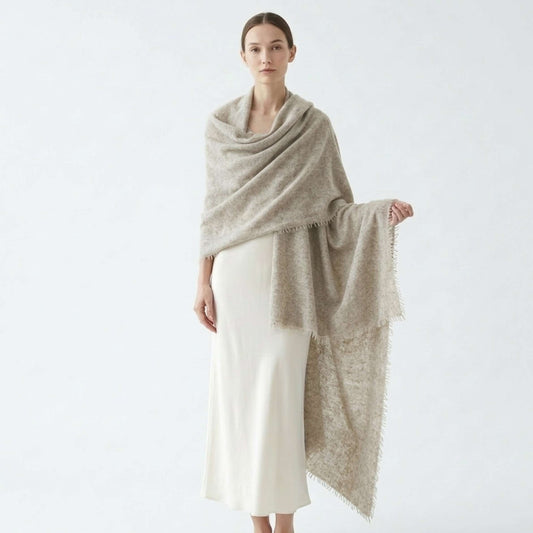 Undyed Felted Cashmere Shawl | 100% Pure 16-Micron | Handknitted in Nepal | Lumusae