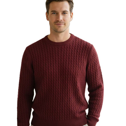 The Atlas Cable Sweater | Hand-Knitted Pure Himalayan Cashmere Wine Red