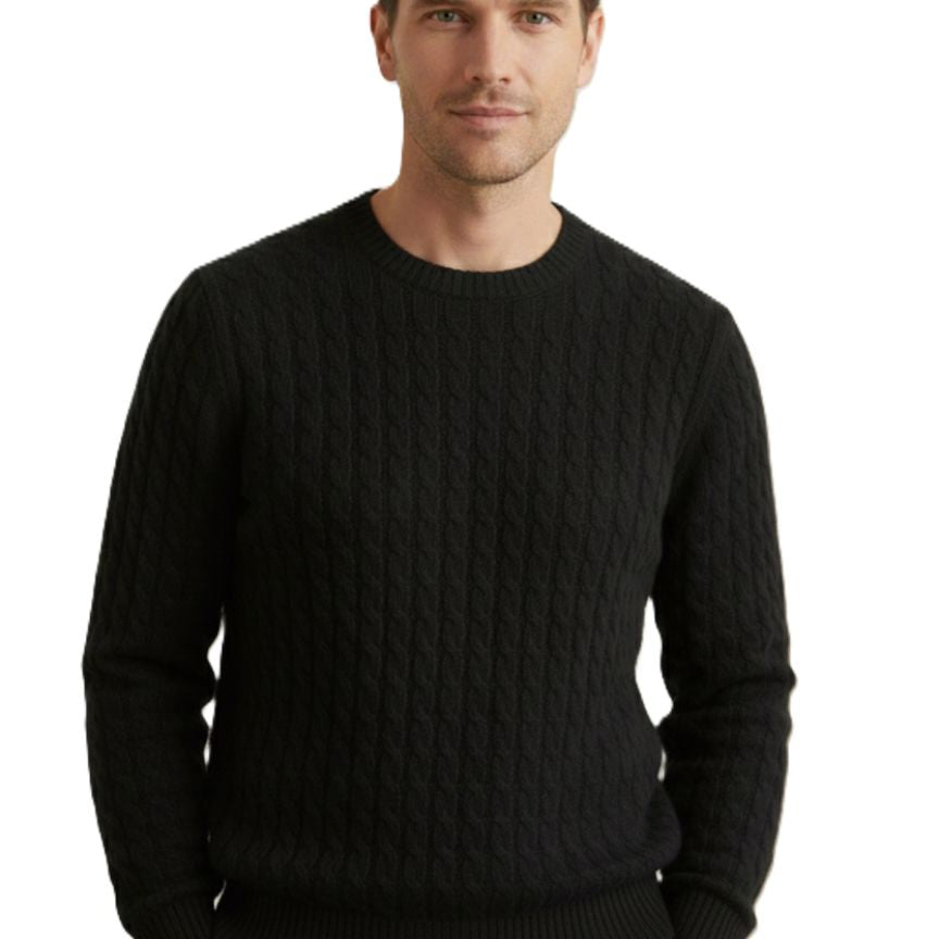 The Atlas Cable Sweater | Hand-Knitted Pure Himalayan Cashmere Black