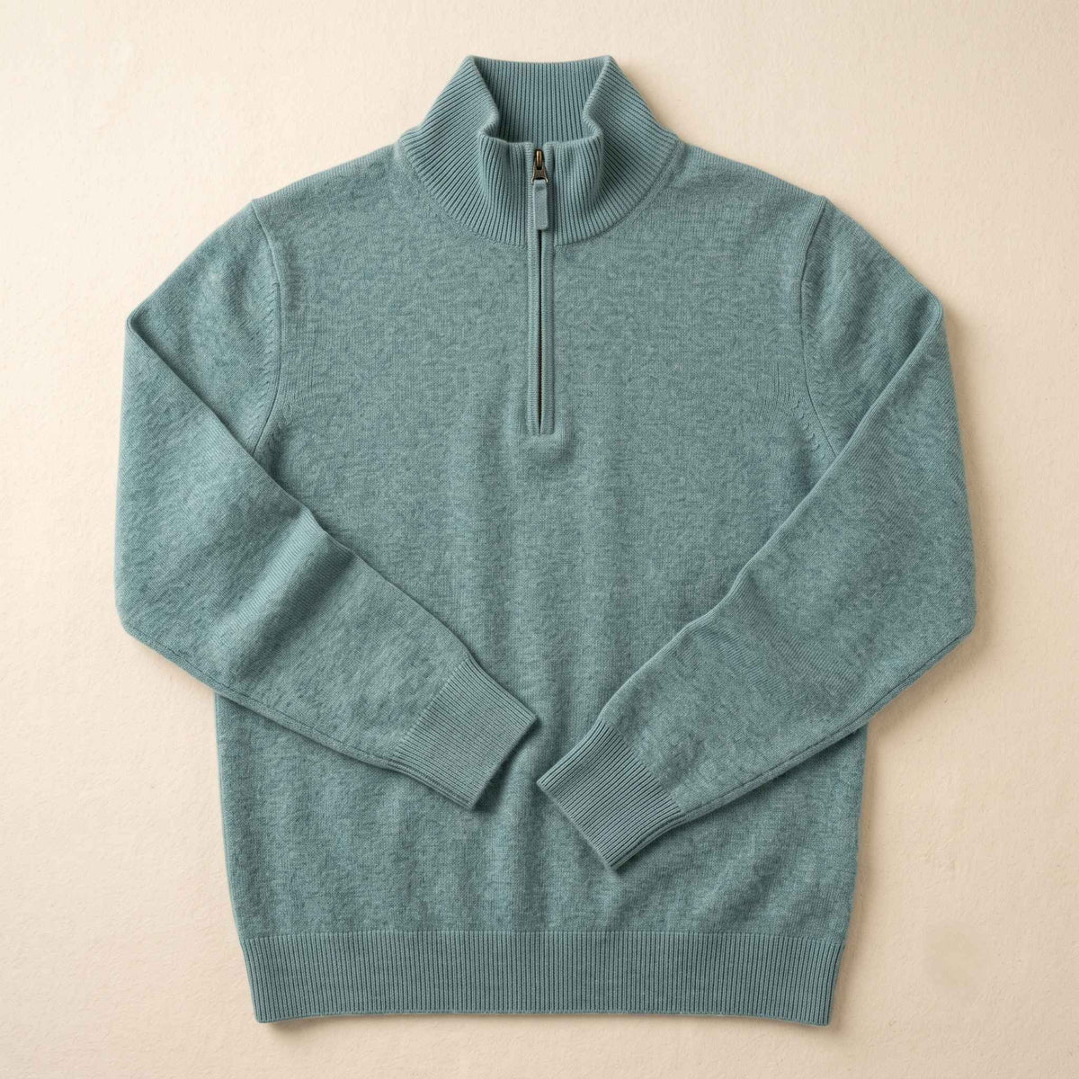 Men's cashmere half-zip sweater, Embrace in Heathered Jade - view 6