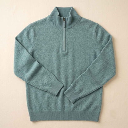Men's cashmere half-zip sweater, Embrace in Heathered Jade - view 6