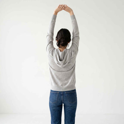 100% Undyed Cashmere Women's Zip Hoodie — Natural Melange, Chemical-Free