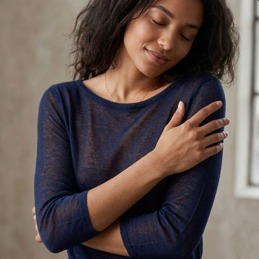 Pure Cashmere Boatneck Top | 70g Featherlight Shell | 3/4 Sleeve | Handcrafted in Nepal | Lumusae