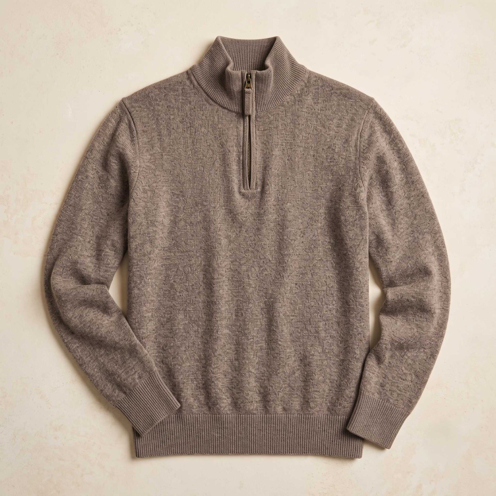 Men's undyed cashmere quarter-zip sweater, Executive in Toast Melange - view 5
