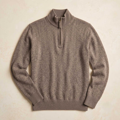 Men's undyed cashmere quarter-zip sweater, Executive in Toast Melange - view 5