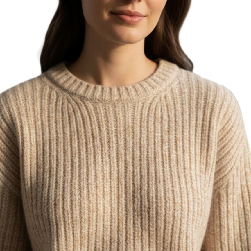 Ella Ribbed Hand-Knitted Himalayan Cashmere Sweater For Women - Oatmeal Melange