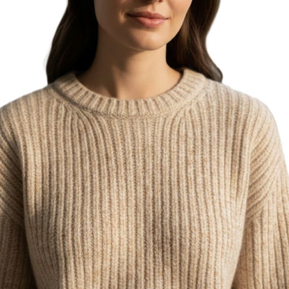Ella Ribbed Hand-Knitted Himalayan Cashmere Sweater For Women - Oatmeal Melange