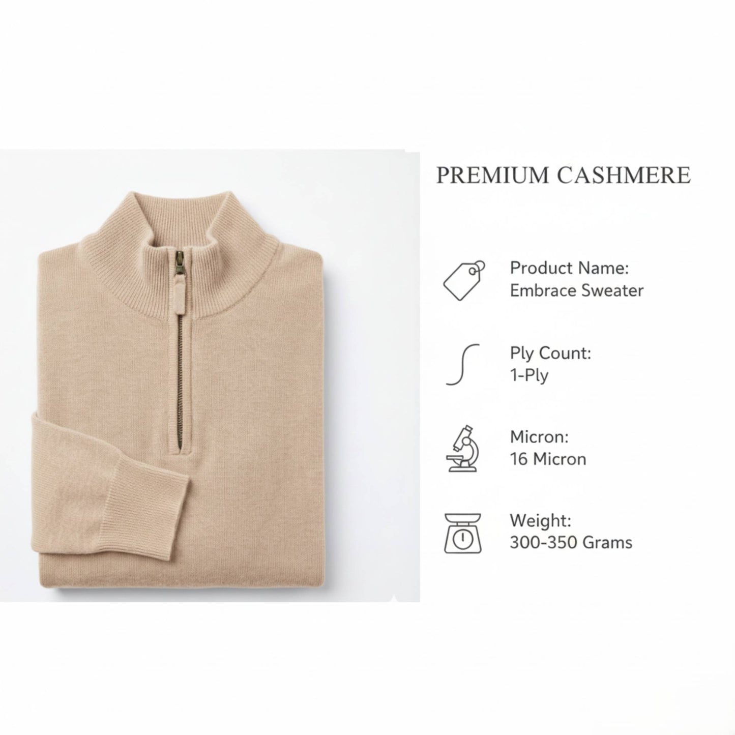 Beige Pure Himalayan Cashmere Half-Zip Exclusive Men's Embrace Sweater