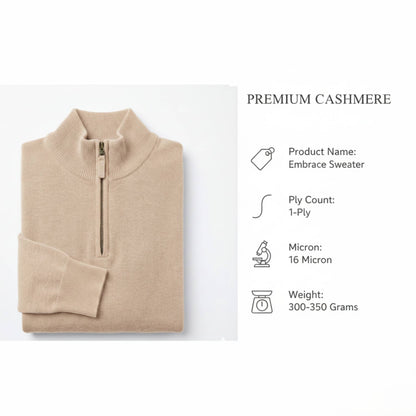 Beige Pure Himalayan Cashmere Half-Zip Exclusive Men's Embrace Sweater