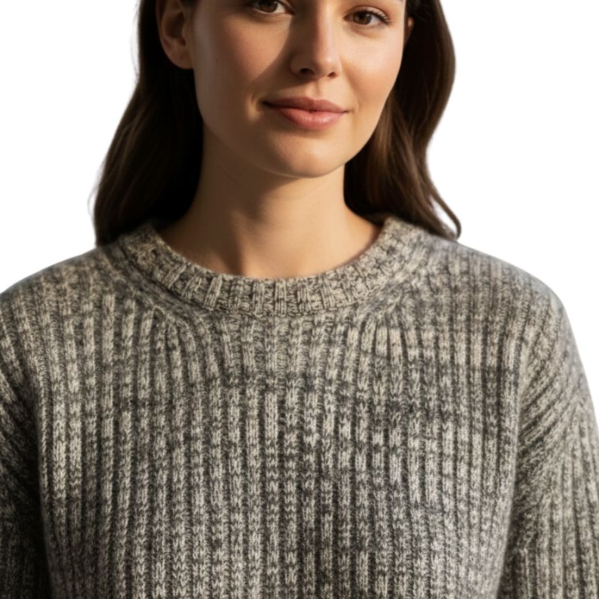 Ella Ribbed Hand-Knitted Himalayan Cashmere Sweater For Women - Mid Grey Melange