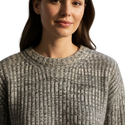 Ella Ribbed Hand-Knitted Himalayan Cashmere Sweater For Women - Mid Grey Melange