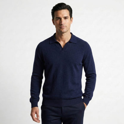 Polo-Pullover aus reinem Kaschmir | Johnny-Kragen für Herren | 250 g Himalaya-Kaschmir | Handgefertigt in Nepal | Lumusae