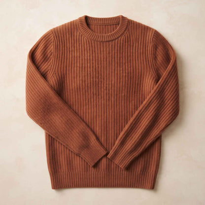 Men's ultra-thick 4-ply cashmere crewneck sweater in Amber — view 8