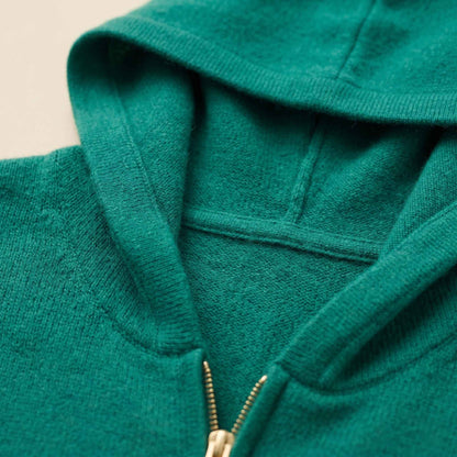 100% Cashmere Women's Zip Hoodie — 12-Gauge 2-Ply 16-Micron Himalayan Cashmere