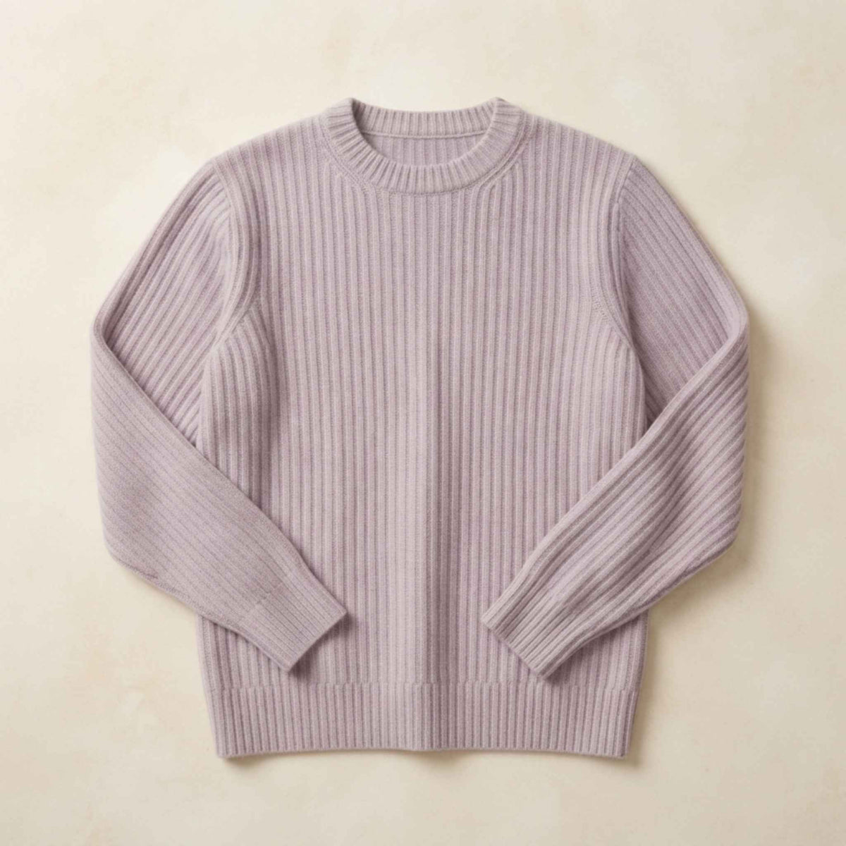 Women's heavyweight ribbed cashmere crewneck sweater in Lilac — view 8