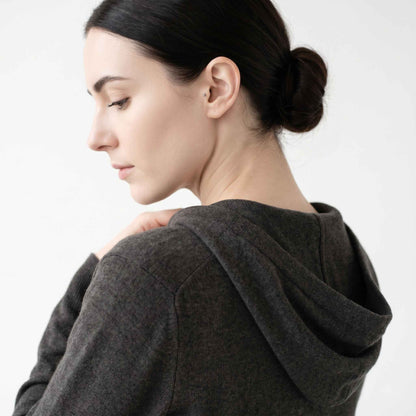 100% Undyed Cashmere Women's Zip Hoodie — Natural Melange, Chemical-Free
