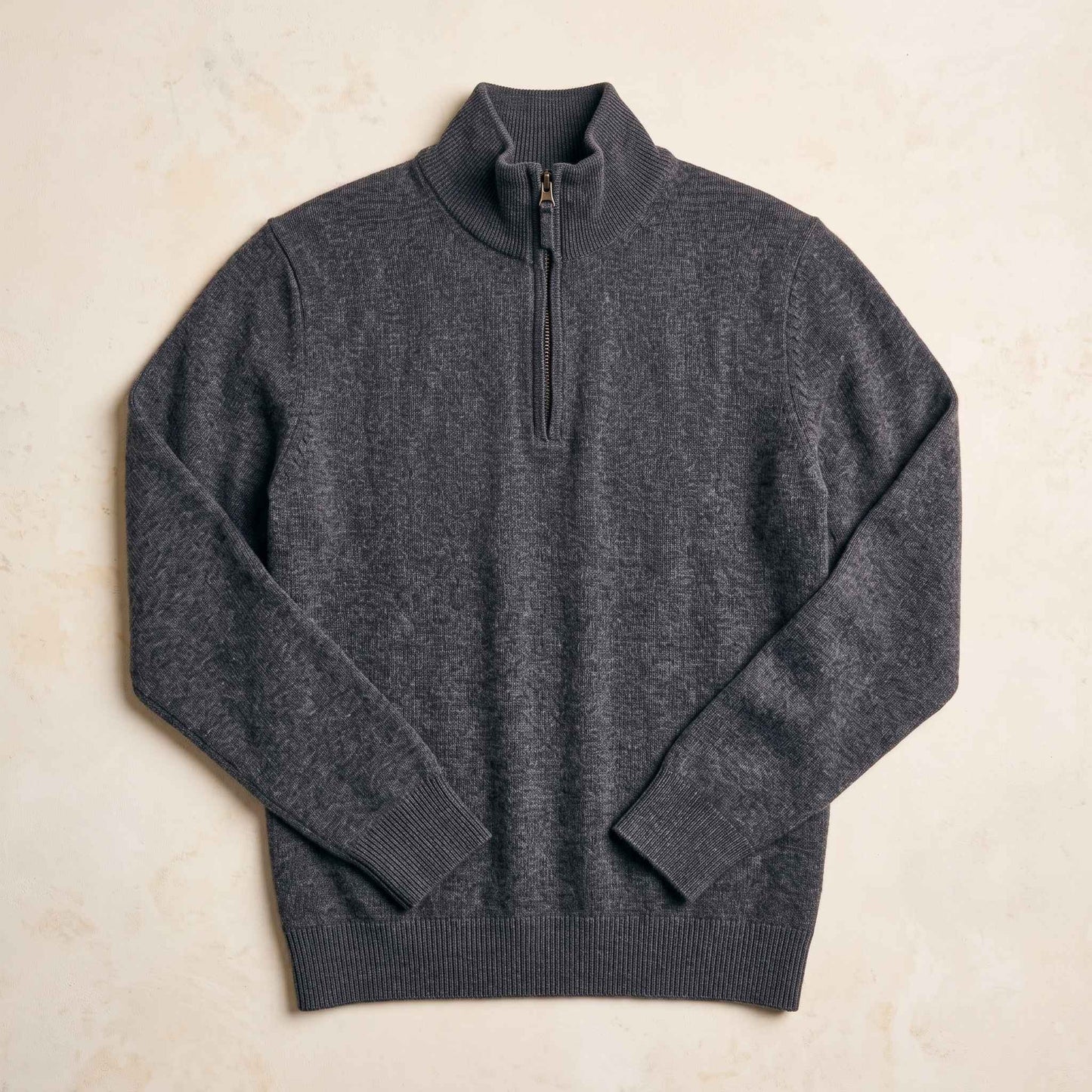 Men's undyed cashmere quarter-zip sweater, Executive in Dark Grey Melange - view 5