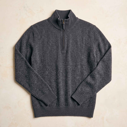 Men's undyed cashmere quarter-zip sweater, Executive in Dark Grey Melange - view 5
