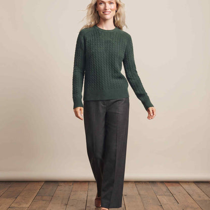 Women's cable-knit cashmere crewneck sweater, Grace in Pine - view 4