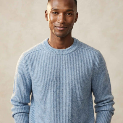 Men's ultra-thick 4-ply cashmere crewneck sweater in Sky Blue — view 8