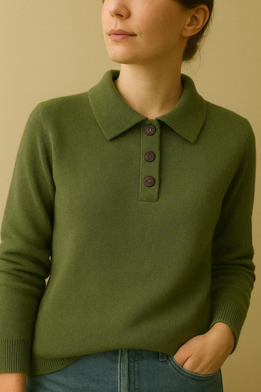 100% Pure Himalayan Cashmere Polo Sweater - Mustang Collection Sage Green
