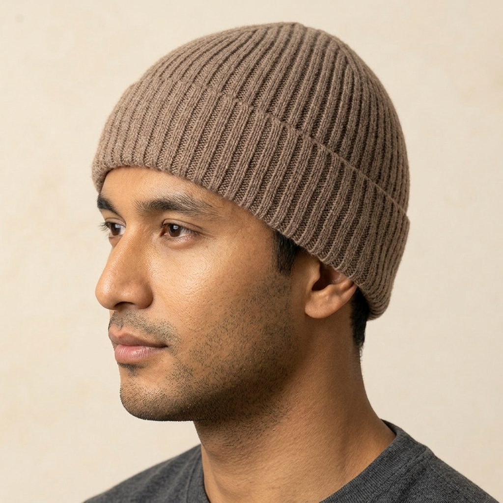 HRBR Men's Cashmere Beanie - Haven Ribbed Brown 4