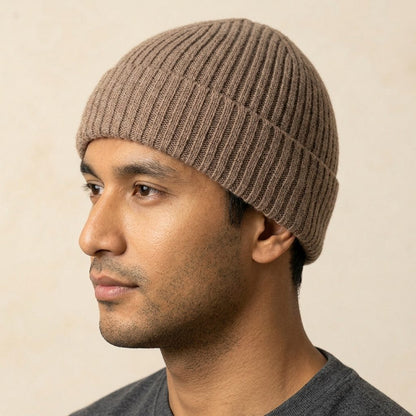HRBR Men's Cashmere Beanie - Haven Ribbed Brown 4