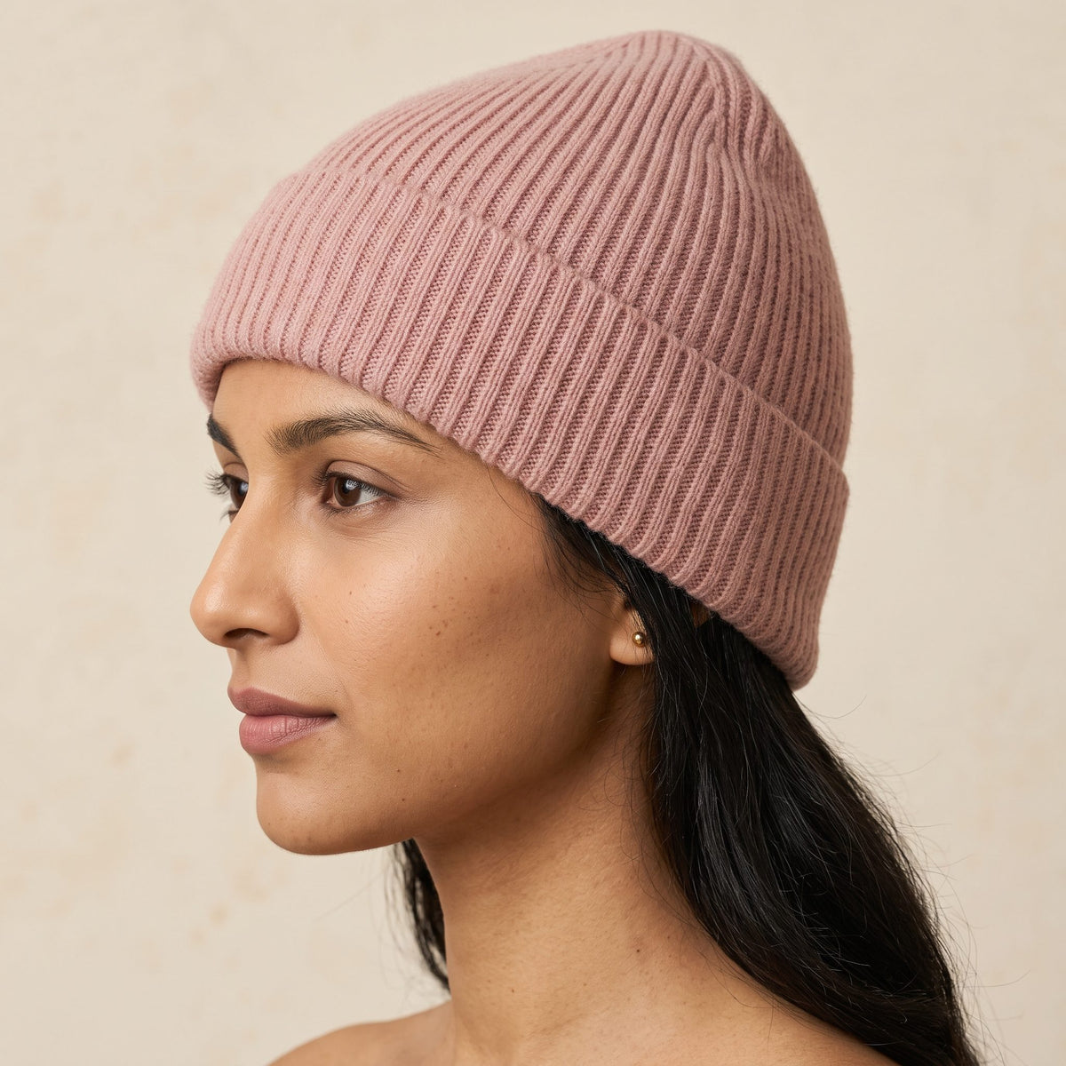 WRBP Women's Cashmere Beanie - Haven Ribbed Blush Pink 4