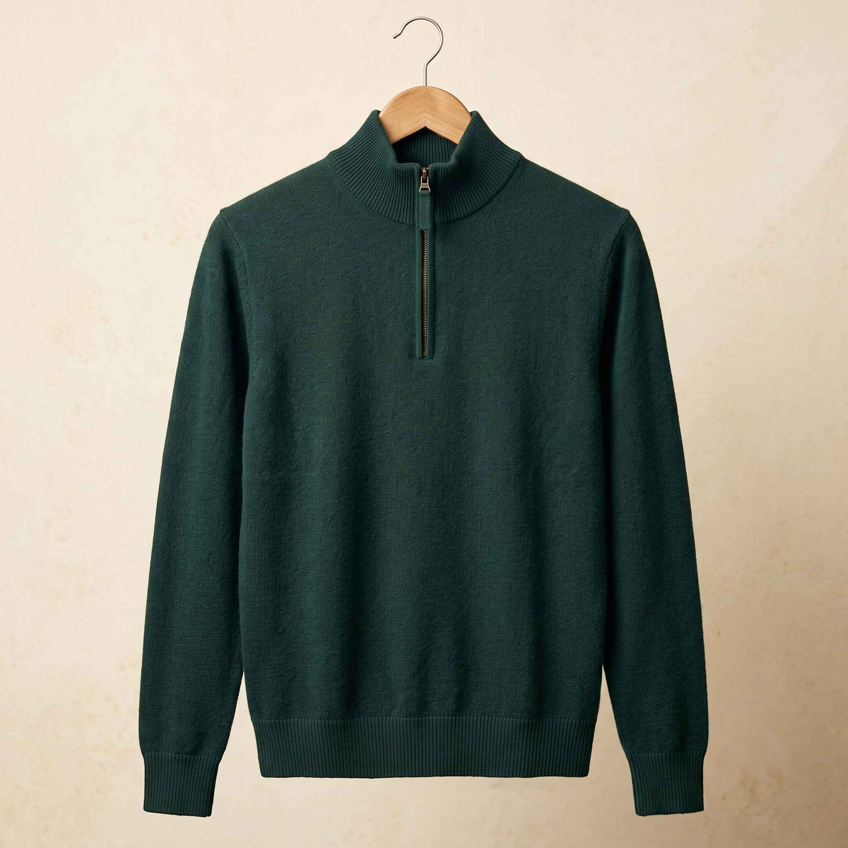 Men's cashmere half-zip sweater, Embrace in Pine - view 2