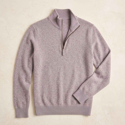 Men's cashmere half-zip sweater, Embrace in Fog - view 2