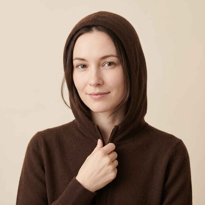 100% Cashmere Women's Zip Hoodie — 12-Gauge 2-Ply 16-Micron Himalayan Cashmere