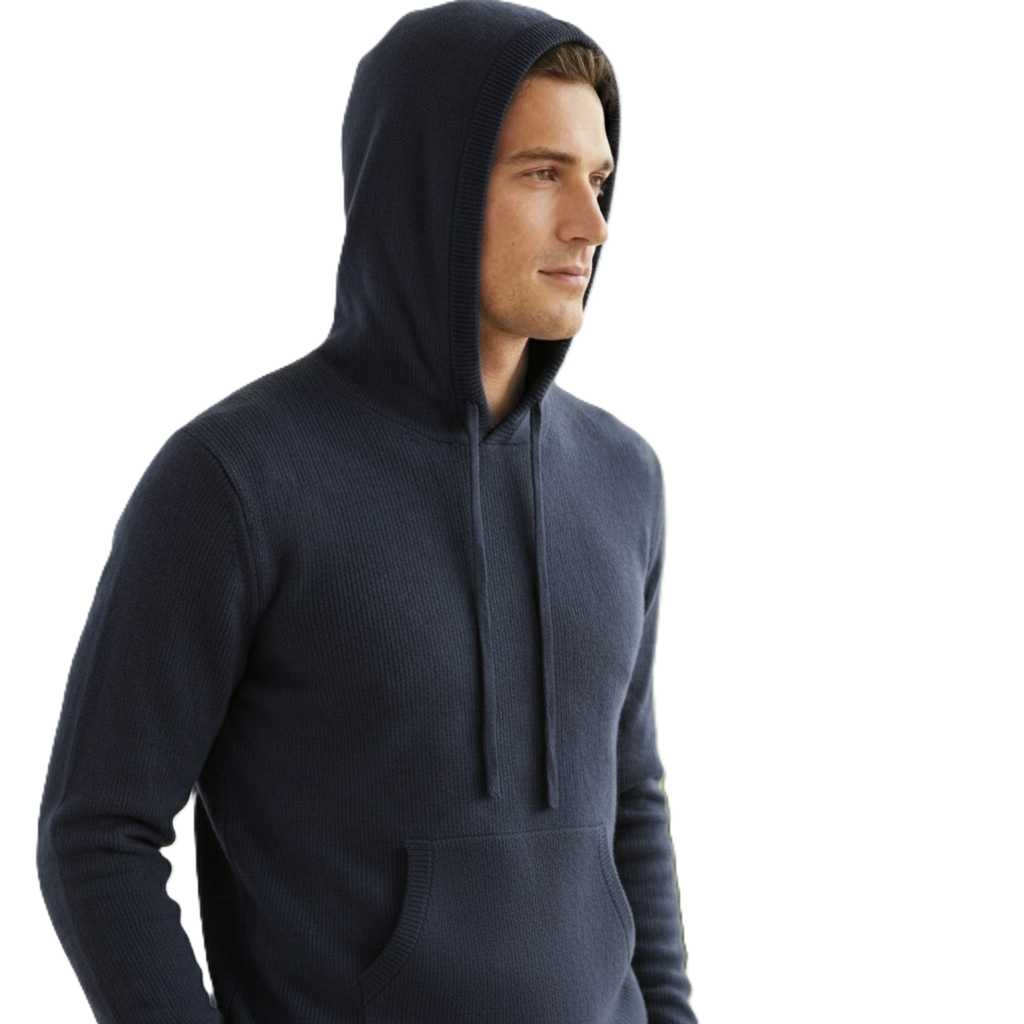 The Mustang Hoodie | 100% Pure Himalayan Cashmere Men’s | 2-Ply 16 Micron Hand-Finished Luxury Mustang Hoodie navy Blue