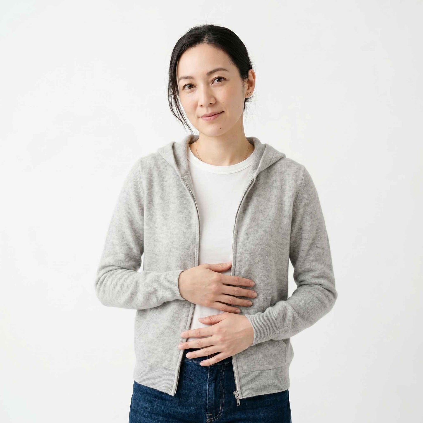 100% Undyed Cashmere Women's Zip Hoodie — Natural Melange, Chemical-Free