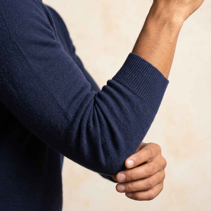 Men's cashmere half-zip sweater, Embrace in Dark Navy - view 7