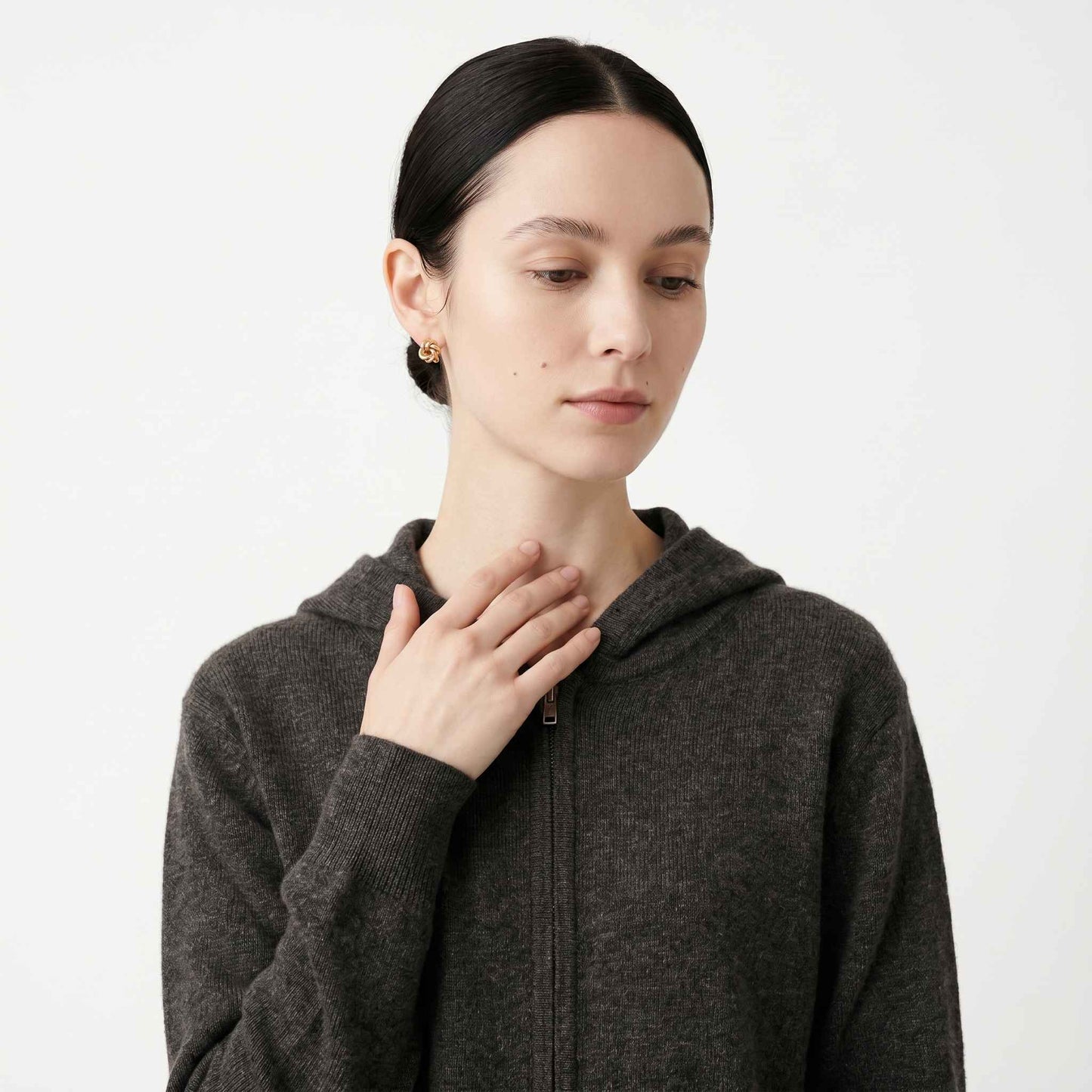 100% Undyed Cashmere Women's Zip Hoodie — Natural Melange, Chemical-Free