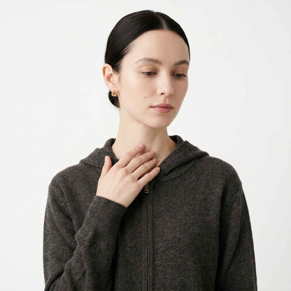 100% Undyed Cashmere Women's Zip Hoodie — Natural Melange, Chemical-Free