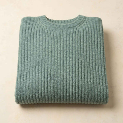 Men's ultra-thick 4-ply cashmere crewneck sweater in Heathered Jade — view 9