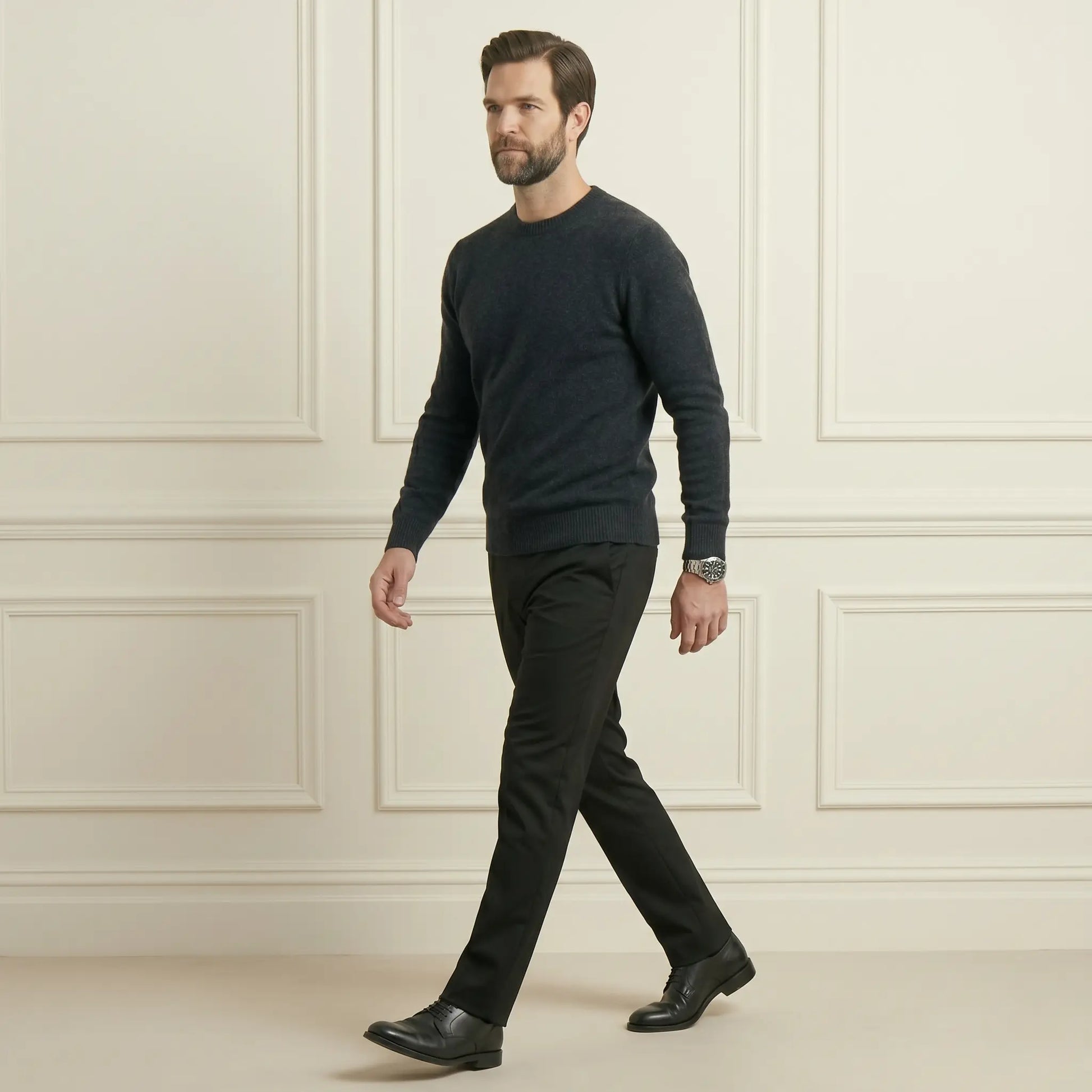 Authentic Black Crewneck Himalayan Cashmere Full Sleeve Sweater