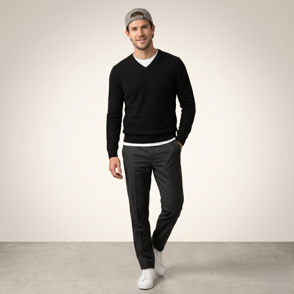 Authentic Black Original V-Neck Full Sleeve Himalayan Cashmere Sweater for Men