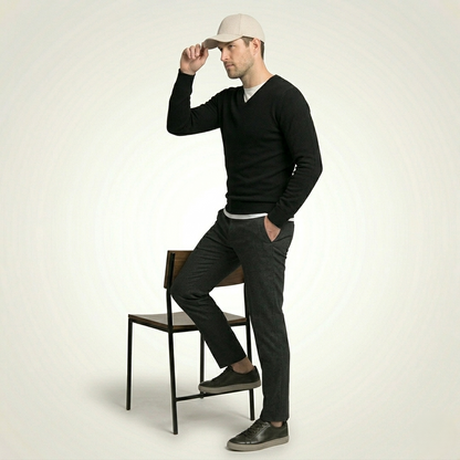 Authentic Black Original V-Neck Himalayan Cashmere Sweater