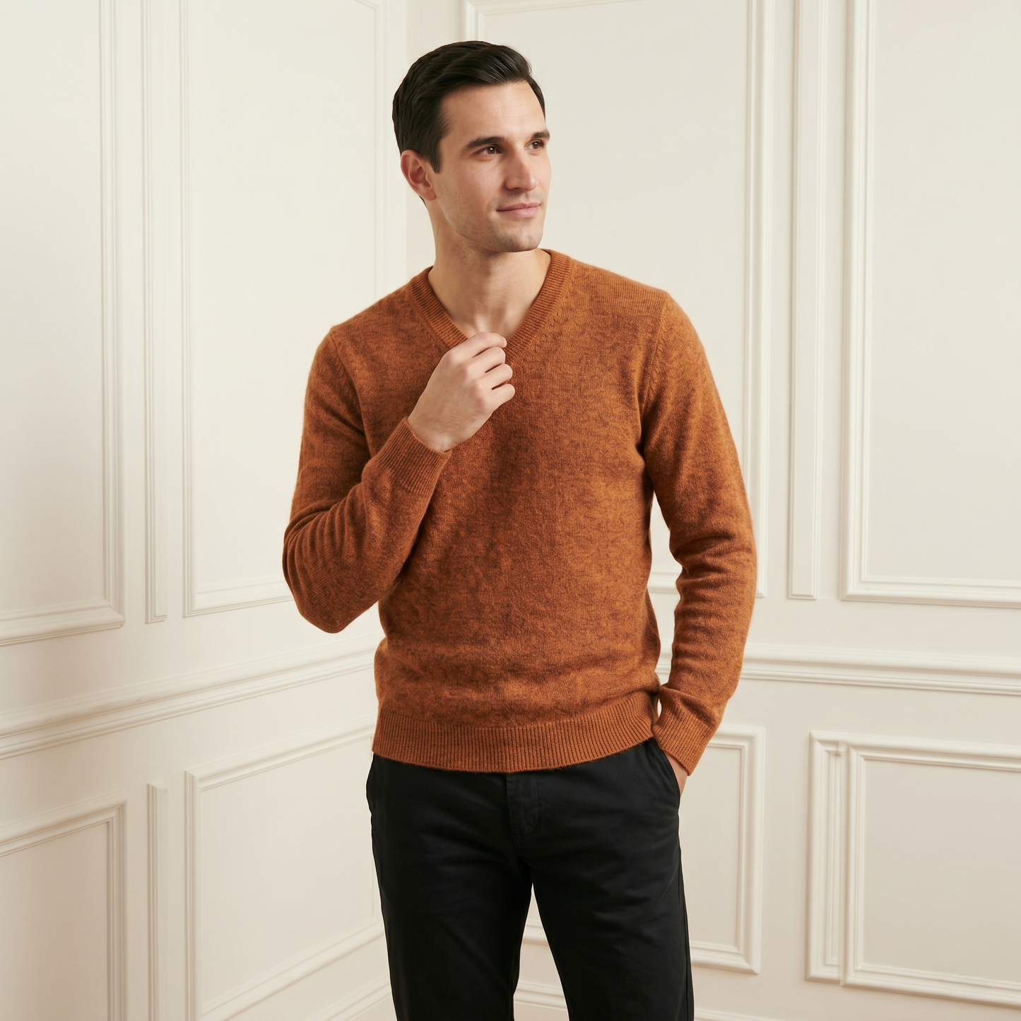 Authentic Caramel Original V-Neck Himalayan Cashmere Sweater