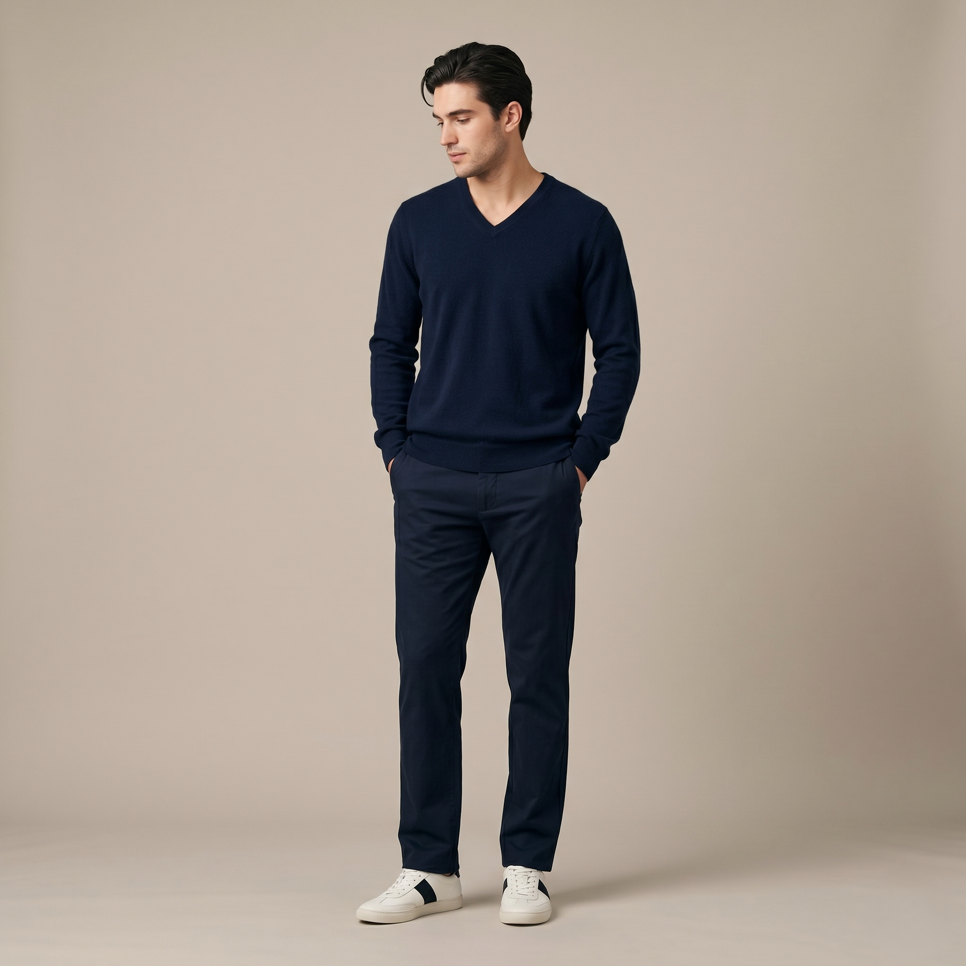 Authentic Dark Navy Original V-Neck Full sleeve Himalayan Cashmere Sweater
