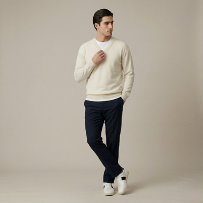 Authentic Off-white V-Neck Himalayan Cashmere full sleeve Sweater for Men